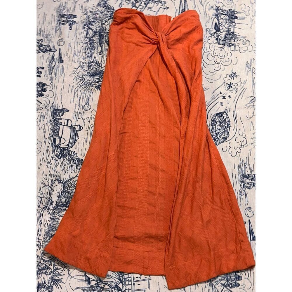 Free People Orange Twist-Front Strapless Maxi Skirt